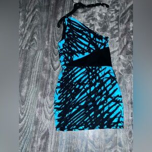 Designer Robert Rodriguez size 6 one arm Blue and Black Patterned Dress NWOT